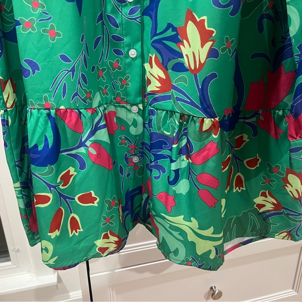 Boutique Floral Green Button-Up Dress size Lrg - Picture 6 of 7